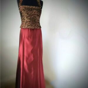 Elegant Red and Gold Evening Gown